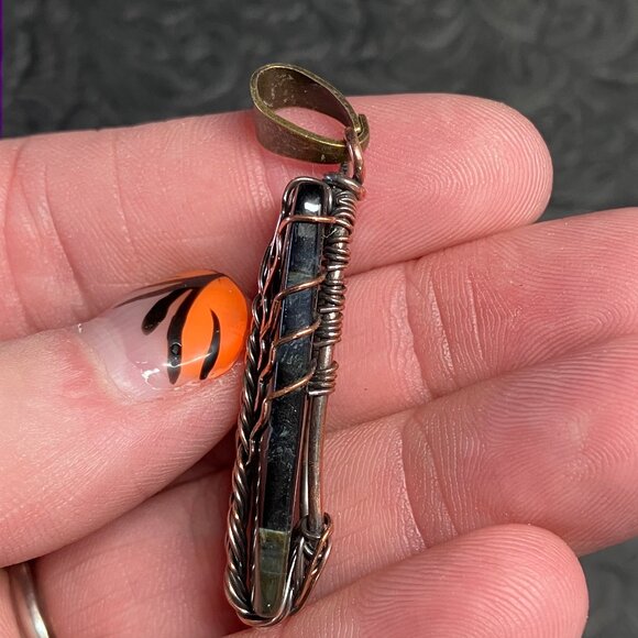 Blue Tigers Hawk Eye Wire Wrapped Tree of Life Pendant Stone Crystal Jewelry - Picture 5 of 7